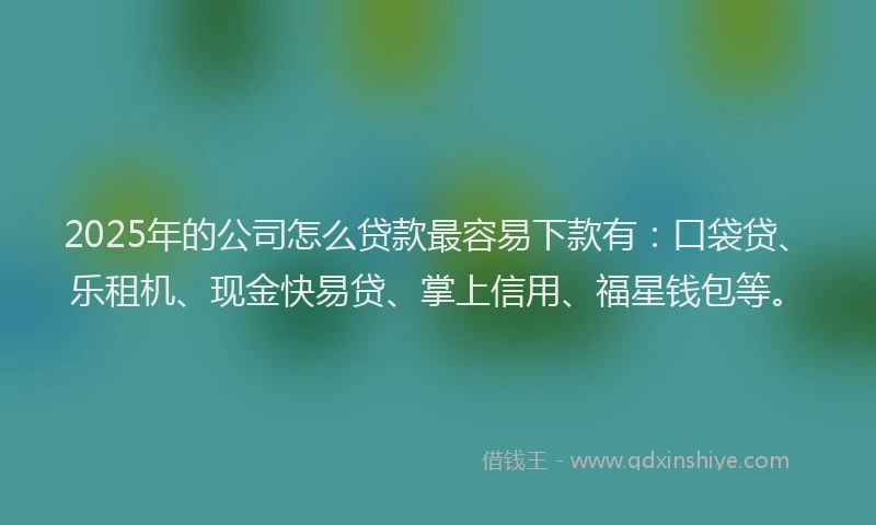 2025年的公司怎么贷款最容易下款有：口袋贷、乐租机、现金快易贷、掌上信用、福星钱包等。