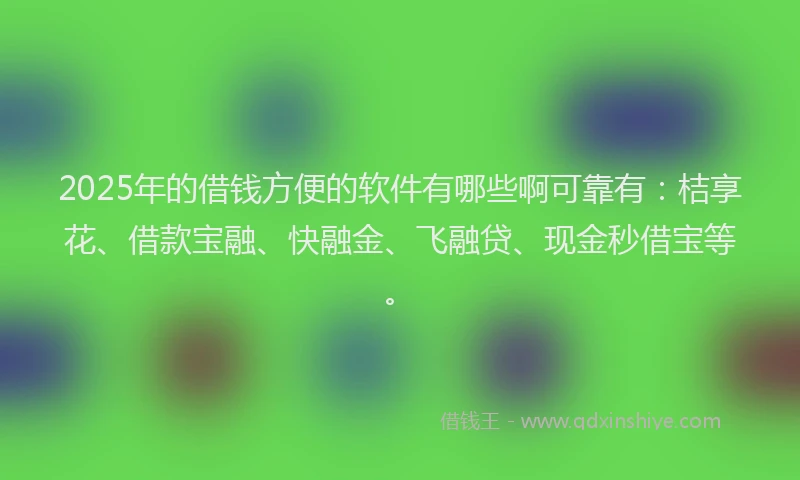 2025年的借钱方便的软件有哪些啊可靠有：桔享花、借款宝融、快融金、飞融贷、现金秒借宝等。