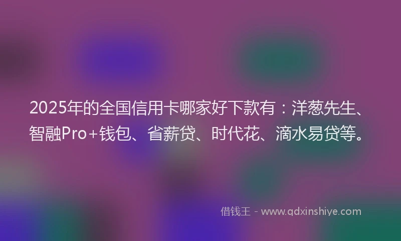 2025年的全国信用卡哪家好下款有：洋葱先生、智融Pro+钱包、省薪贷、时代花、滴水易贷等。