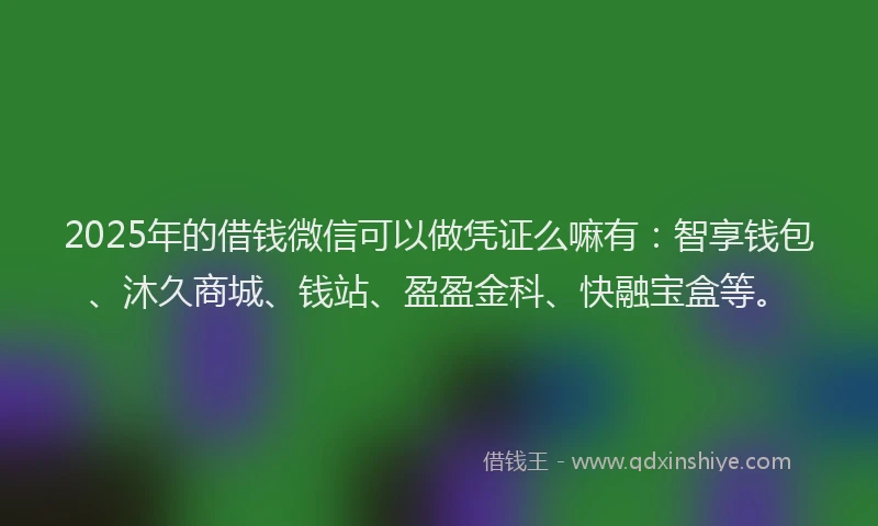 2025年的借钱微信可以做凭证么嘛有：智享钱包、沐久商城、钱站、盈盈金科、快融宝盒等。