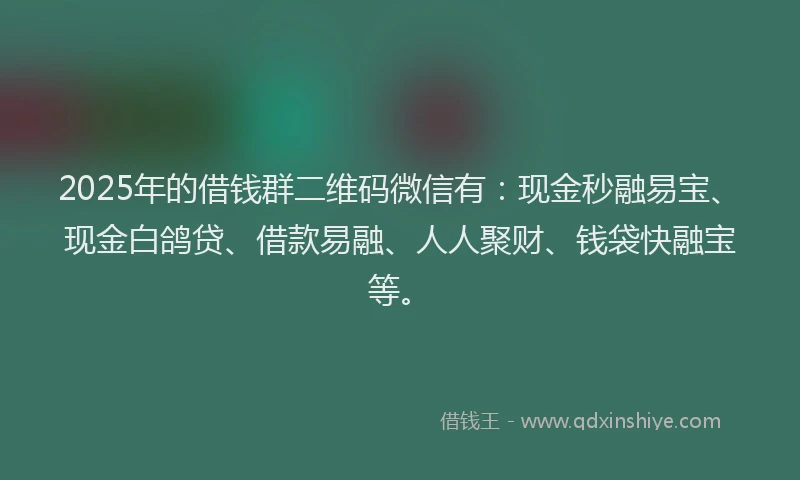 2025年的借钱群二维码微信有：现金秒融易宝、现金白鸽贷、借款易融、人人聚财、钱袋快融宝等。