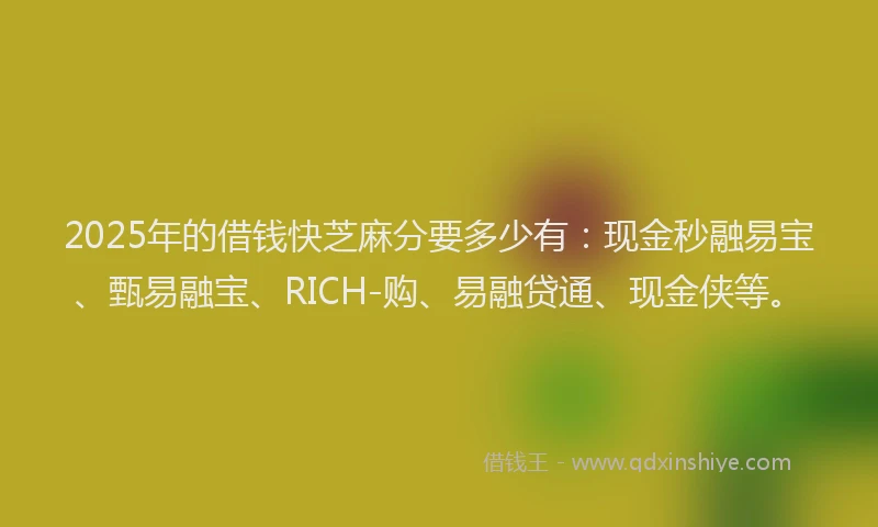2025年的借钱快芝麻分要多少有：现金秒融易宝、甄易融宝、RICH-购、易融贷通、现金侠等。