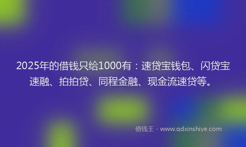 2025年的借钱只给1000有：速贷宝钱包、闪贷宝速融、拍拍贷、同程金融、现金流速贷等。