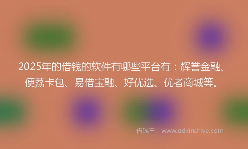 2025年的借钱的软件有哪些平台有：辉誉金融、便荔卡包、易借宝融、好优选、优者商城等。