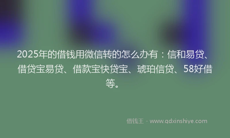 2025年的借钱用微信转的怎么办有：信和易贷、借贷宝易贷、借款宝快贷宝、琥珀信贷、58好借等。