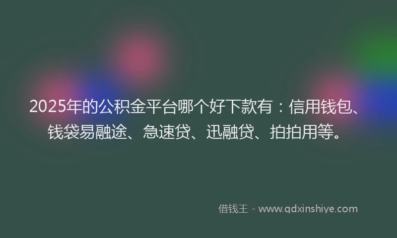 2025年的公积金平台哪个好下款有：信用钱包、钱袋易融途、急速贷、迅融贷、拍拍用等。