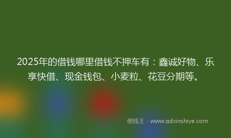 2025年的借钱哪里借钱不押车有：鑫诚好物、乐享快借、现金钱包、小麦粒、花豆分期等。
