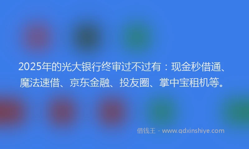 2025年的光大银行终审过不过有：现金秒借通、魔法速借、京东金融、投友圈、掌中宝租机等。