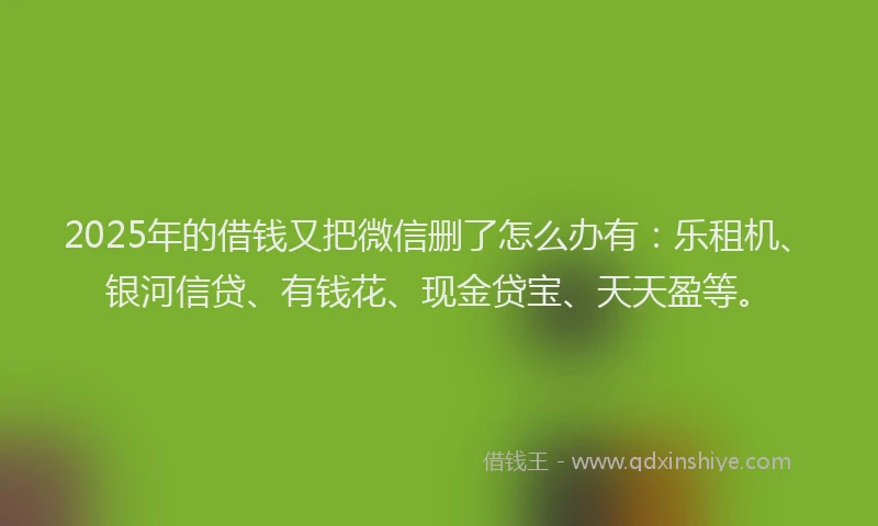 2025年的借钱又把微信删了怎么办有：乐租机、银河信贷、有钱花、现金贷宝、天天盈等。