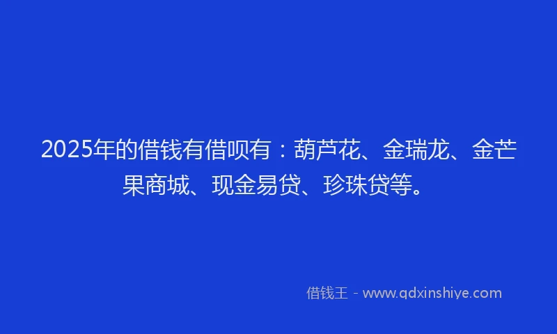 2025年的借钱有借呗有：葫芦花、金瑞龙、金芒果商城、现金易贷、珍珠贷等。
