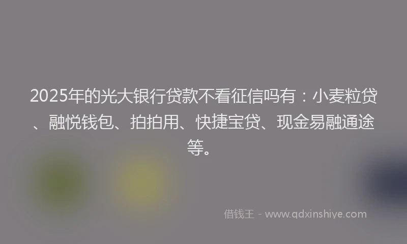 2025年的光大银行贷款不看征信吗有：小麦粒贷、融悦钱包、拍拍用、快捷宝贷、现金易融通途等。