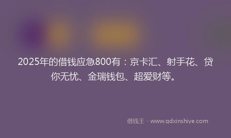 2025年的借钱应急800有：京卡汇、射手花、贷你无忧、金瑞钱包、超爱财等。