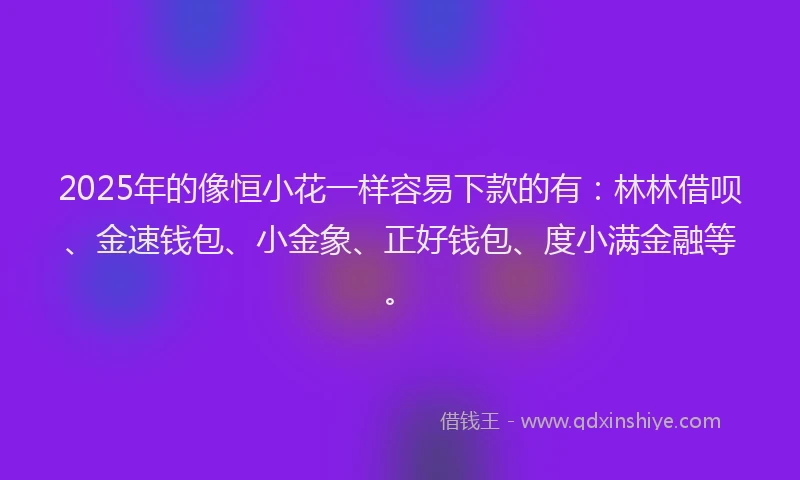 2025年的像恒小花一样容易下款的有：林林借呗、金速钱包、小金象、正好钱包、度小满金融等。