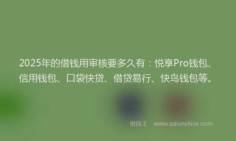 2025年的借钱用审核要多久有：悦享Pro钱包、信用钱包、口袋快贷、借贷易行、快鸟钱包等。