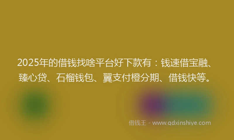 2025年的借钱找啥平台好下款有：钱速借宝融、臻心贷、石榴钱包、翼支付橙分期、借钱快等。