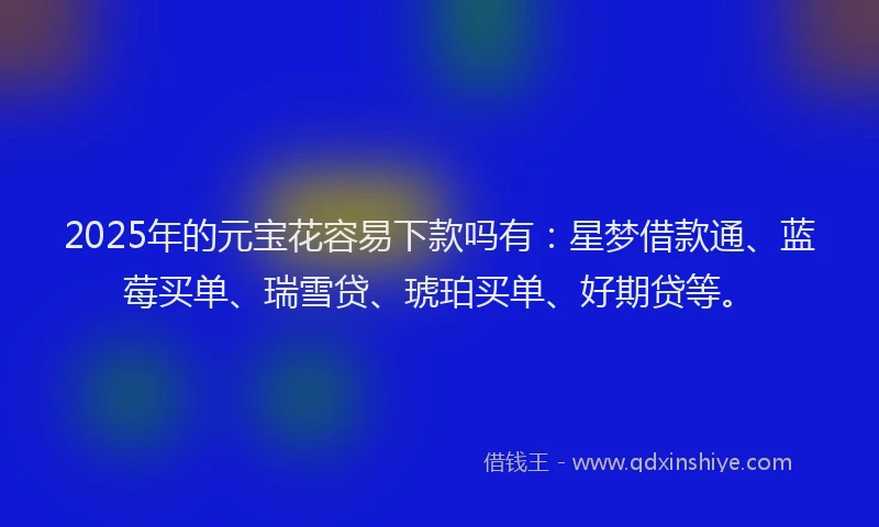2025年的元宝花容易下款吗有：星梦借款通、蓝莓买单、瑞雪贷、琥珀买单、好期贷等。