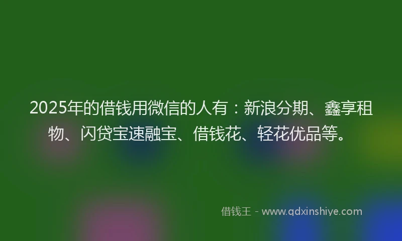 2025年的借钱用微信的人有：新浪分期、鑫享租物、闪贷宝速融宝、借钱花、轻花优品等。
