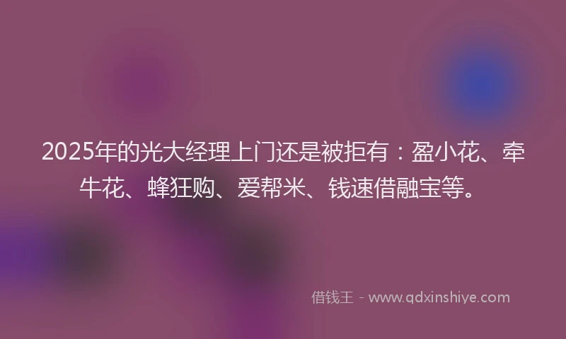 2025年的光大经理上门还是被拒有：盈小花、牵牛花、蜂狂购、爱帮米、钱速借融宝等。