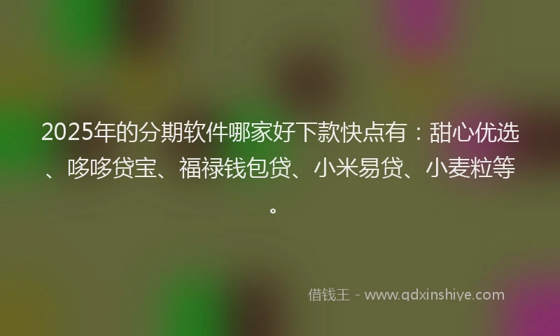 2025年的分期软件哪家好下款快点有：甜心优选、哆哆贷宝、福禄钱包贷、小米易贷、小麦粒等。