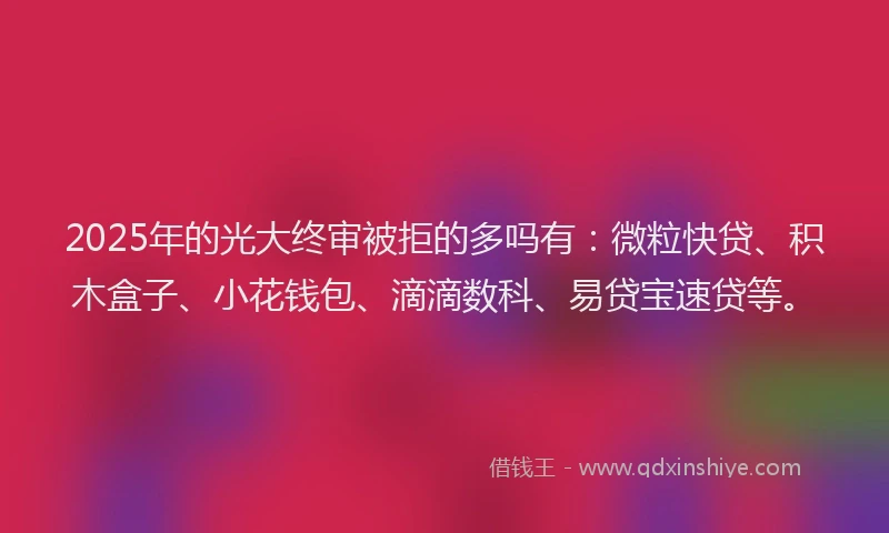 2025年的光大终审被拒的多吗有：微粒快贷、积木盒子、小花钱包、滴滴数科、易贷宝速贷等。