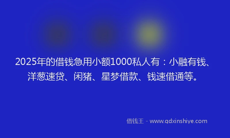 2025年的借钱急用小额1000私人有：小融有钱、洋葱速贷、闲猪、星梦借款、钱速借通等。