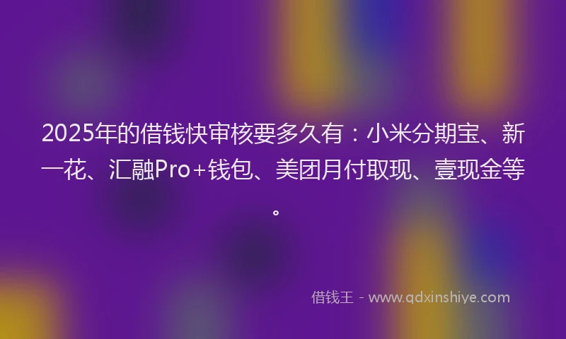 2025年的借钱快审核要多久有：小米分期宝、新一花、汇融Pro+钱包、美团月付取现、壹现金等。