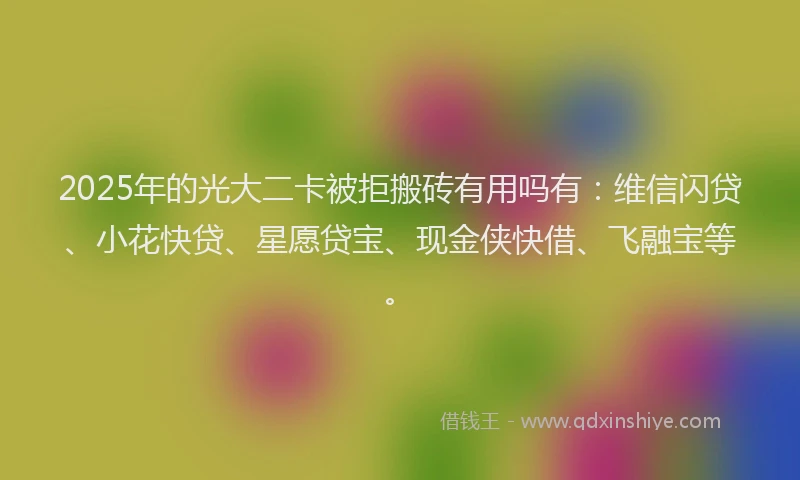 2025年的光大二卡被拒搬砖有用吗有：维信闪贷、小花快贷、星愿贷宝、现金侠快借、飞融宝等。