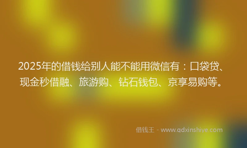 2025年的借钱给别人能不能用微信有：口袋贷、现金秒借融、旅游购、钻石钱包、京享易购等。