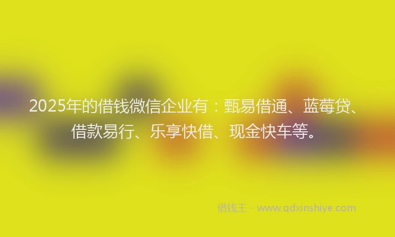 2025年的借钱微信企业有：甄易借通、蓝莓贷、借款易行、乐享快借、现金快车等。