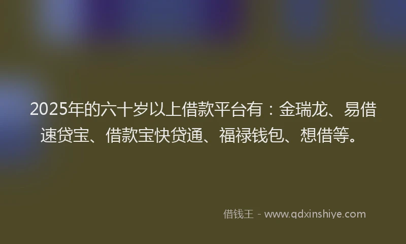 2025年的六十岁以上借款平台有：金瑞龙、易借速贷宝、借款宝快贷通、福禄钱包、想借等。