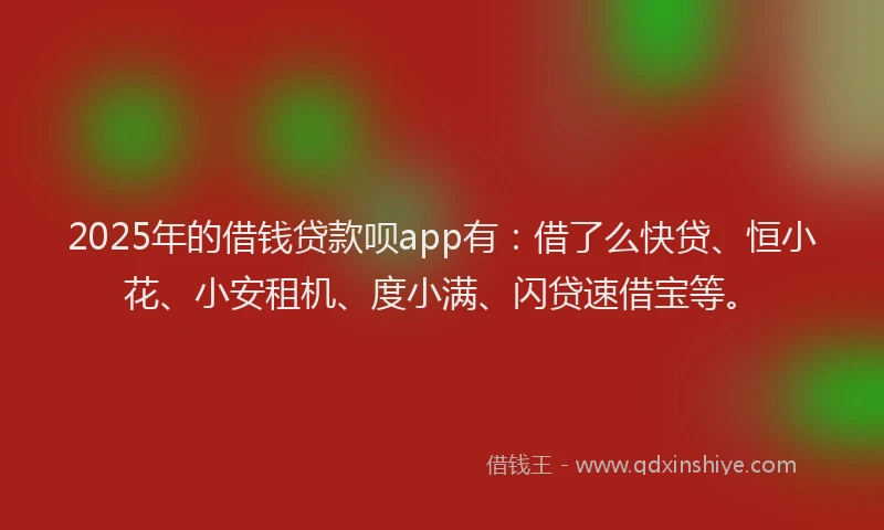 2025年的借钱贷款呗app有：借了么快贷、恒小花、小安租机、度小满、闪贷速借宝等。
