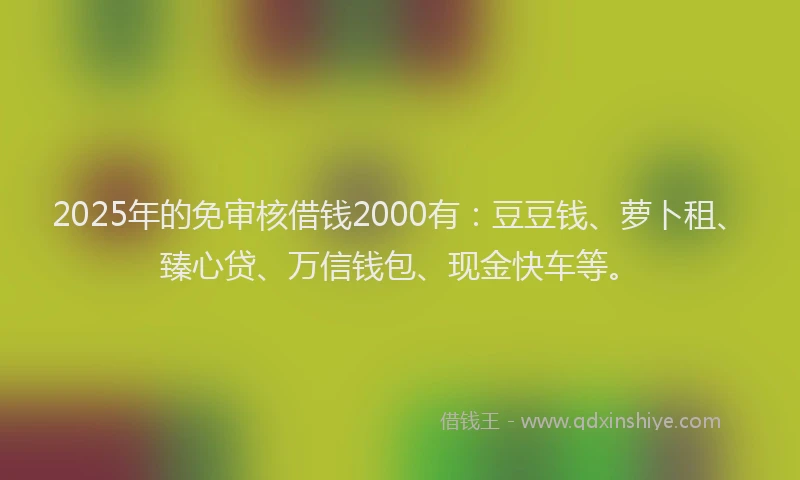2025年的免审核借钱2000有：豆豆钱、萝卜租、臻心贷、万信钱包、现金快车等。