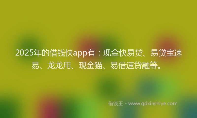 2025年的借钱快app有：现金快易贷、易贷宝速易、龙龙用、现金猫、易借速贷融等。