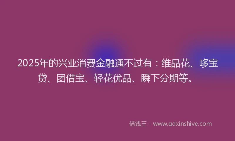 2025年的兴业消费金融通不过有：维品花、哆宝贷、团借宝、轻花优品、瞬下分期等。