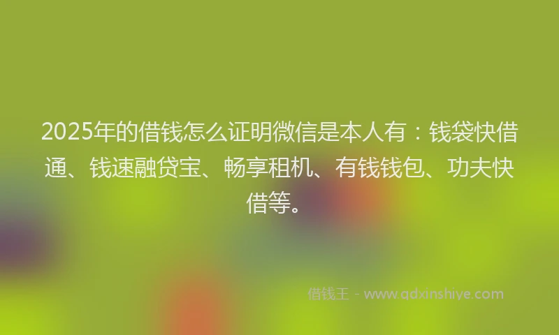 2025年的借钱怎么证明微信是本人有：钱袋快借通、钱速融贷宝、畅享租机、有钱钱包、功夫快借等。
