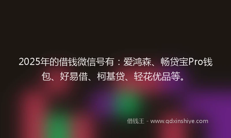 2025年的借钱微信号有：爱鸿森、畅贷宝Pro钱包、好易借、柯基贷、轻花优品等。
