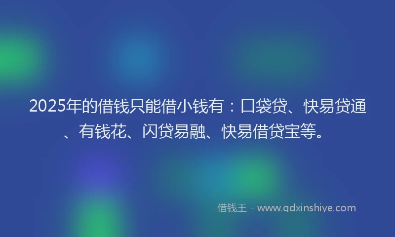 2025年的借钱只能借小钱有：口袋贷、快易贷通、有钱花、闪贷易融、快易借贷宝等。
