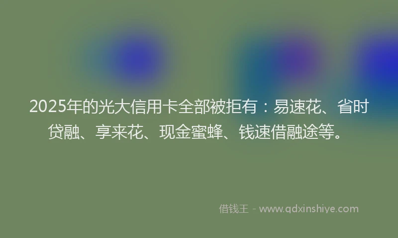 2025年的光大信用卡全部被拒有：易速花、省时贷融、享来花、现金蜜蜂、钱速借融途等。