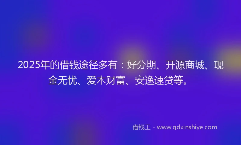 2025年的借钱途径多有：好分期、开源商城、现金无忧、爱木财富、安逸速贷等。