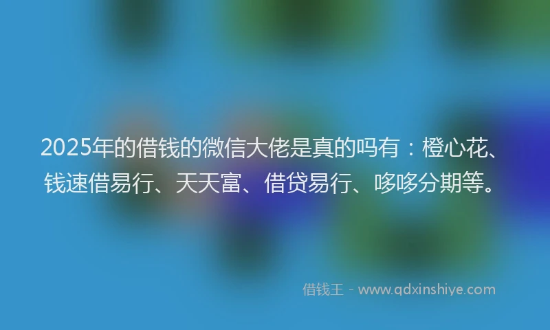2025年的借钱的微信大佬是真的吗有：橙心花、钱速借易行、天天富、借贷易行、哆哆分期等。