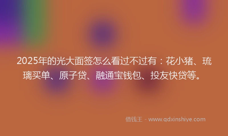 2025年的光大面签怎么看过不过有：花小猪、琉璃买单、原子贷、融通宝钱包、投友快贷等。