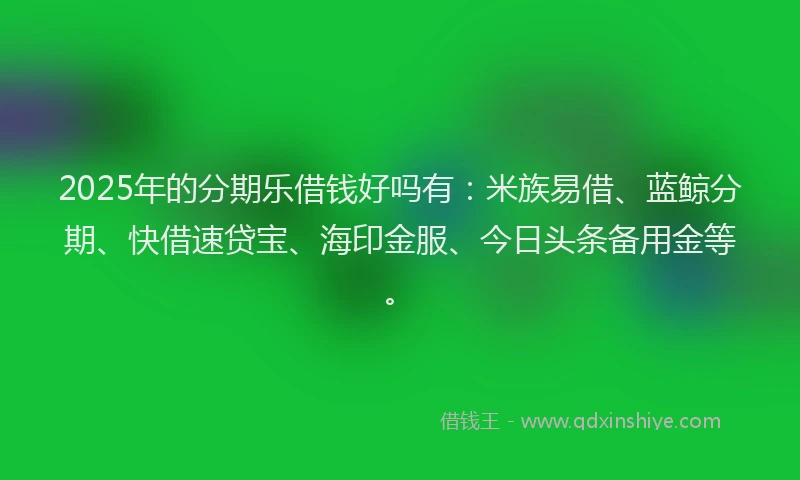 2025年的分期乐借钱好吗有：米族易借、蓝鲸分期、快借速贷宝、海印金服、今日头条备用金等。