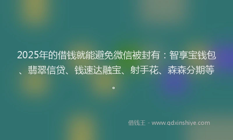 2025年的借钱就能避免微信被封有：智享宝钱包、翡翠信贷、钱速达融宝、射手花、森森分期等。