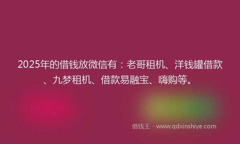 2025年的借钱放微信有：老哥租机、洋钱罐借款、九梦租机、借款易融宝、嗨购等。