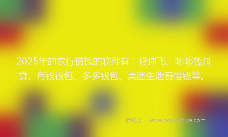 2025年的农行借钱的软件有：贷你飞、哆哆钱包贷、有钱钱包、多多钱包、美团生活费借钱等。