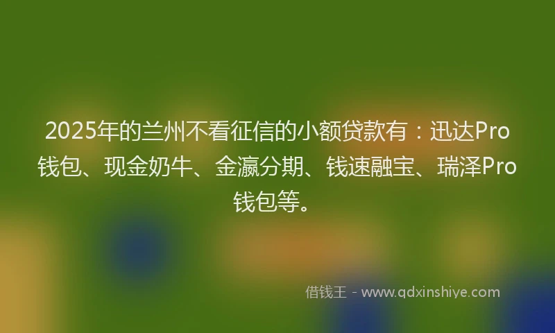 2025年的兰州不看征信的小额贷款有：迅达Pro钱包、现金奶牛、金瀛分期、钱速融宝、瑞泽Pro钱包等。