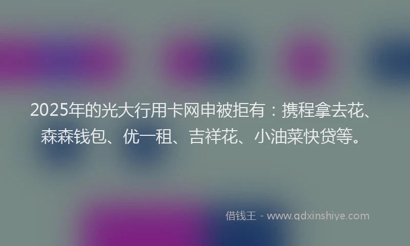 2025年的光大行用卡网申被拒有：携程拿去花、森森钱包、优一租、吉祥花、小油菜快贷等。