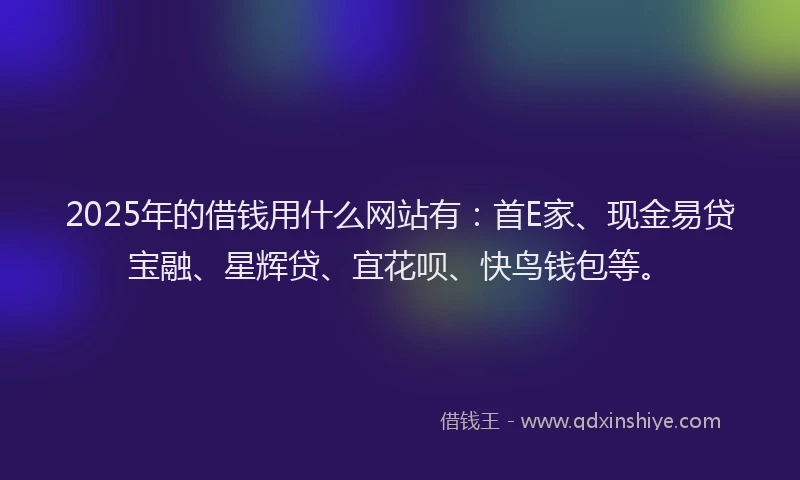 2025年的借钱用什么网站有：首E家、现金易贷宝融、星辉贷、宜花呗、快鸟钱包等。