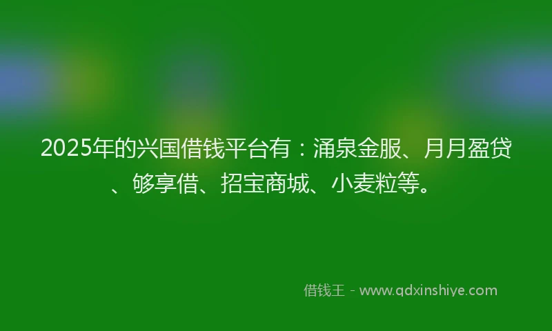 2025年的兴国借钱平台有：涌泉金服、月月盈贷、够享借、招宝商城、小麦粒等。