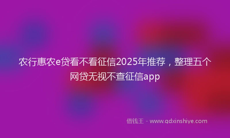 农行惠农e贷看不看征信2025年推荐，整理五个网贷无视不查征信app